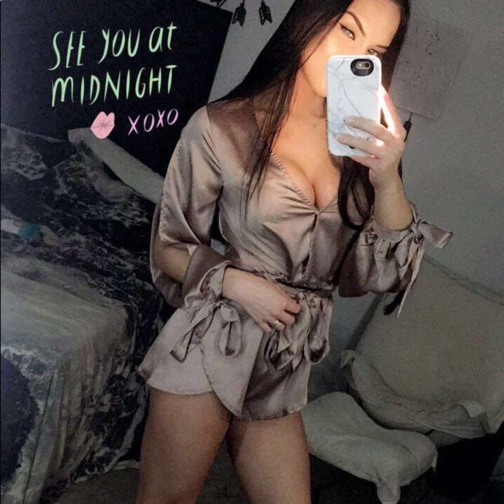 BNWT Champagne silk romper